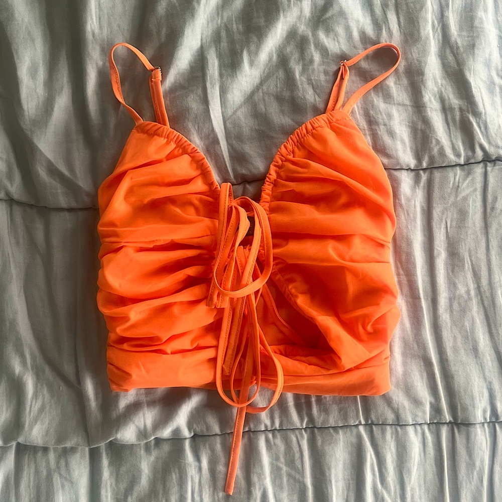 WHITE FOX ORANGE MESH CROP TOP TANK